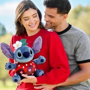 DISNEY STORE Official Stitch Valentine's Day Plushie Chocolate Dipped Strawberry